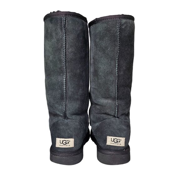 UGG Australia Classic Tall Black Suede Sheepskin Boots‎ Faded Womens Size 8 - Picture 4 of 12